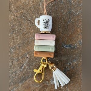Stacked Books Keychain with Mug Charm